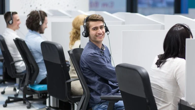 Call Center Agents Working at Their Desks